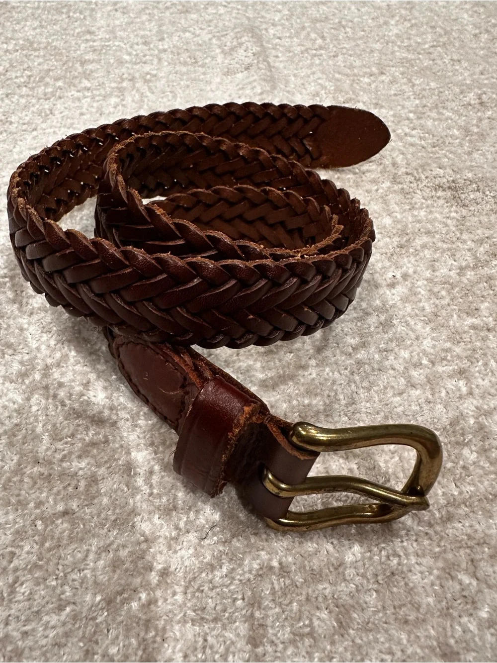 Braided Brown Leather Men’s Belt with Brass Buckle